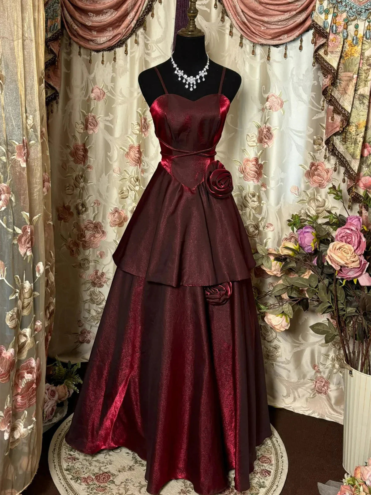 Wine Red Straps Sweetheart Vintage Style Party Dress, Wine Red Prom Dress BBD08