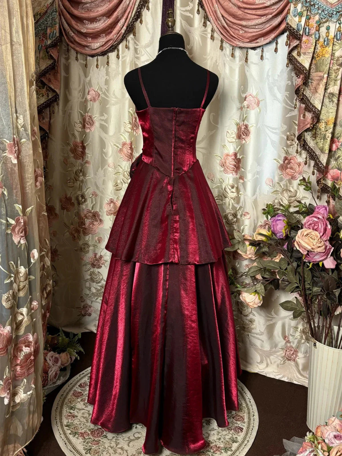 Wine Red Straps Sweetheart Vintage Style Party Dress, Wine Red Prom Dress BBD08