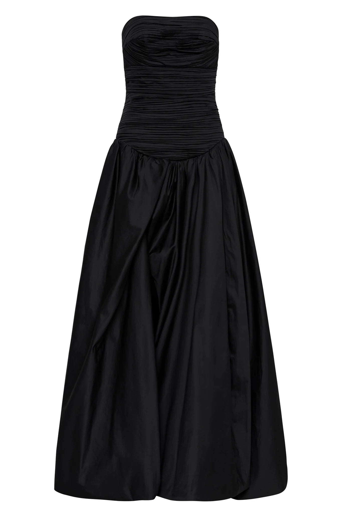 Robe de soirée longue en satin noir sans bretelles avec jolie robe de bal et volants C2598