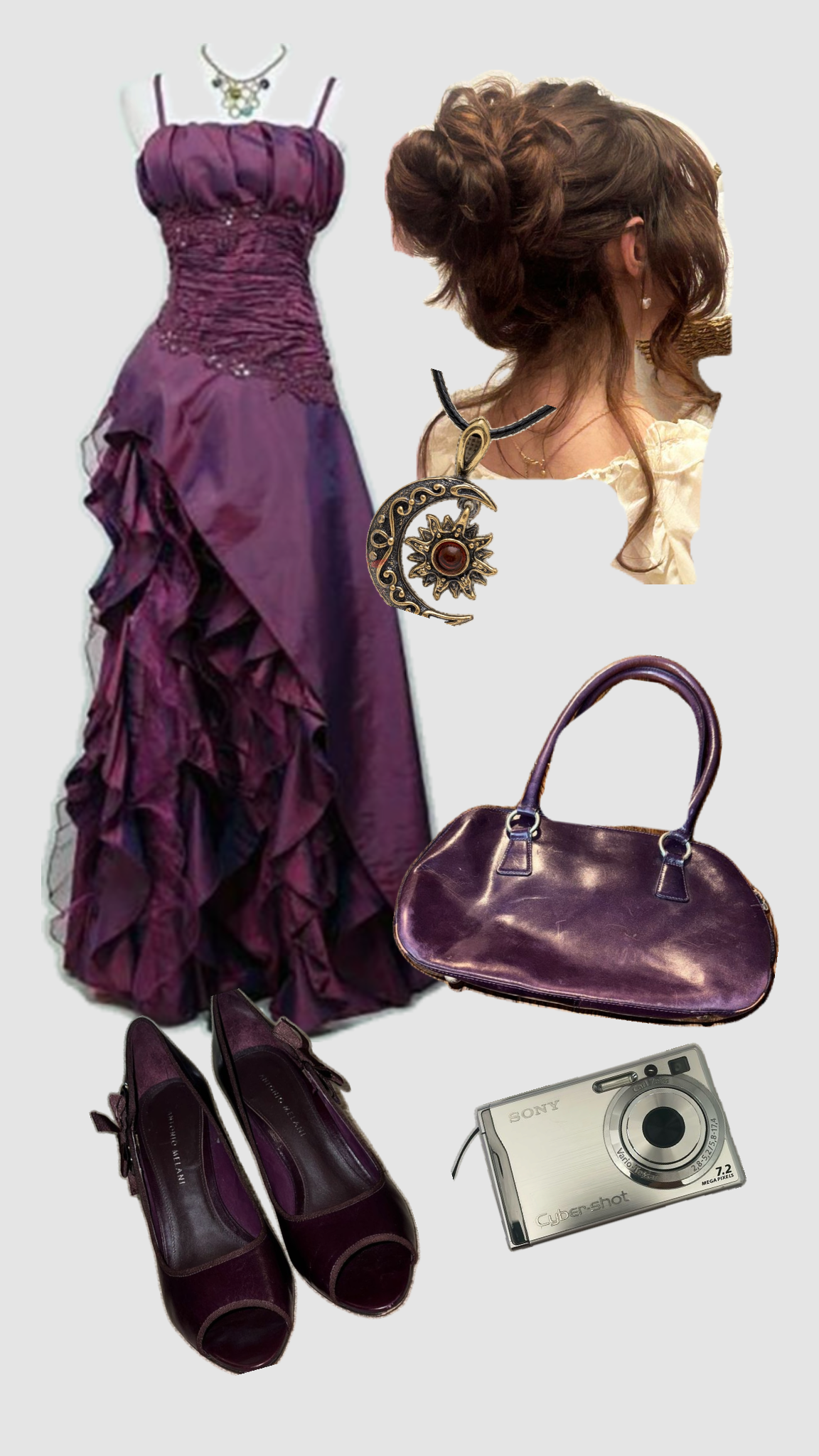 Vintage High Low Spaghetti Straps Grape Taffeta Long Prom Dresses Evening Gowns C3047