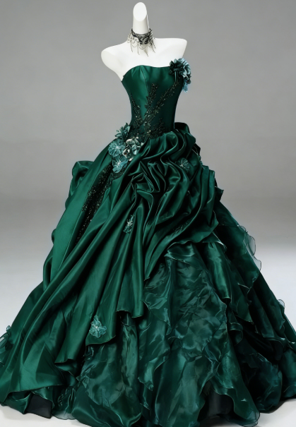 Vintage Ball Gown Strapless Satin Long Prom Dress, Evening Dress C6208