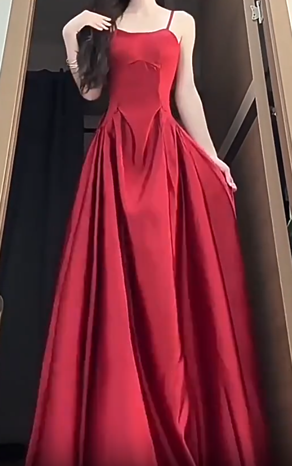 Sexy vin rouge a-ligne bretelles Satin longues robes de bal bordeaux D087