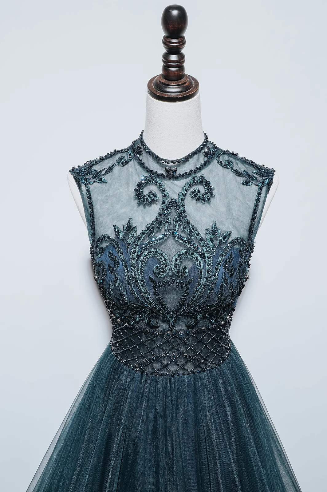 Robe de bal verte en Tulle, ligne A scintillante, encolure haute, longueur au sol, B004