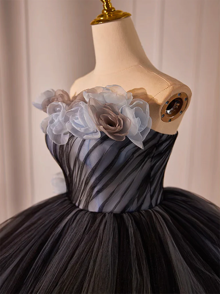 Ball Gown Black Tulle Long Prom Gown Sweet 16 Dresses B069