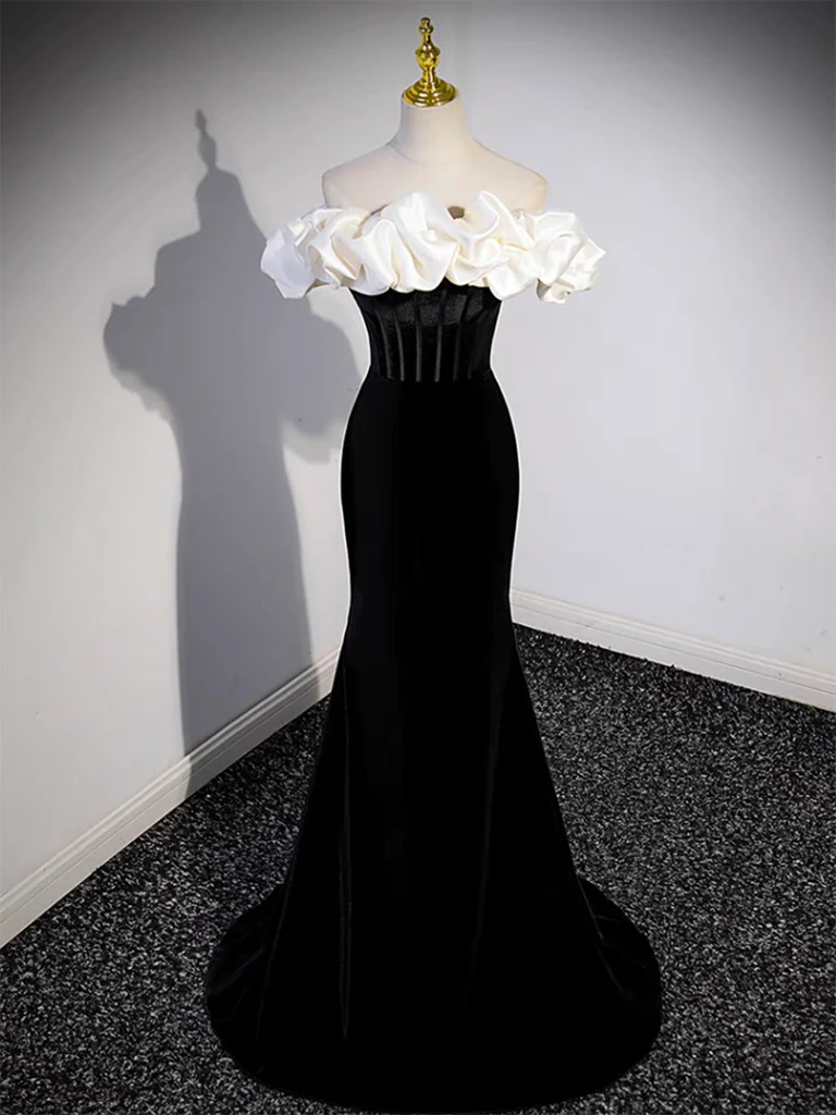 Black Off Shoulder Mermaid Long Prom Dress B074