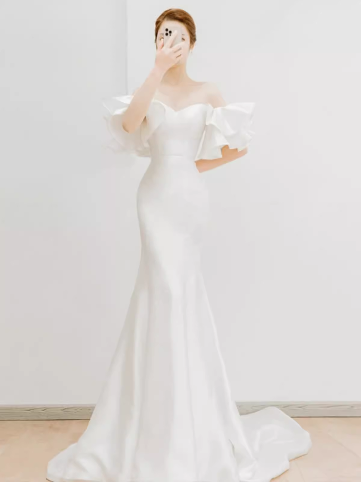 Ball Gown Strapless White Satin Long Wedding Dresses B093