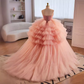 Vintage Ball Gown Strapless Pink Tulle Ruffles Sweet 16 Dresses B111