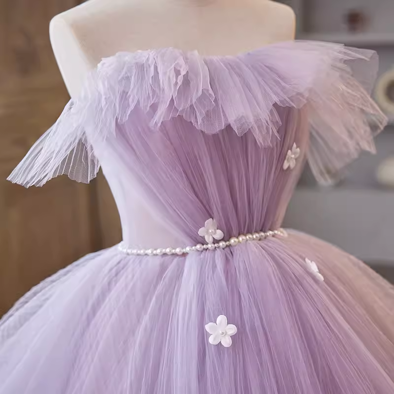 Vintage Ball Gown Strapless Lilac Tulle Ruffles Sweet 16 Dresses B118