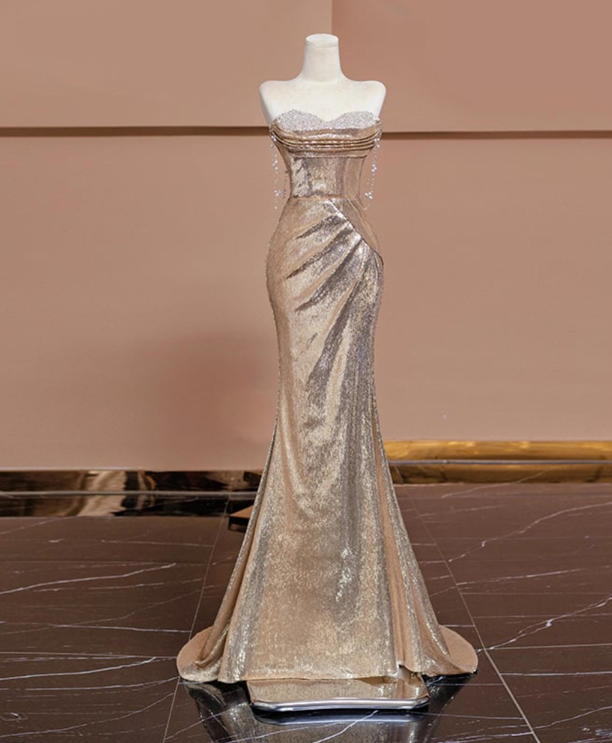 Robe de bal longue sexy sirène bordeaux à paillettes B361