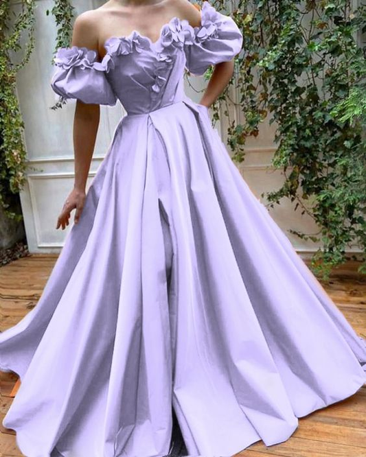 Sexy A Line Off The Shoulder Lilac Slit Long Prom Dresses B781