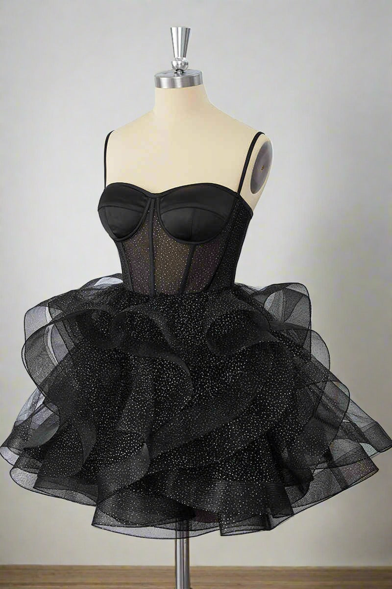 Cute Ball Gown Spaghetti Straps Tulle Short Homecoming Dress Birthday Dresses C1208