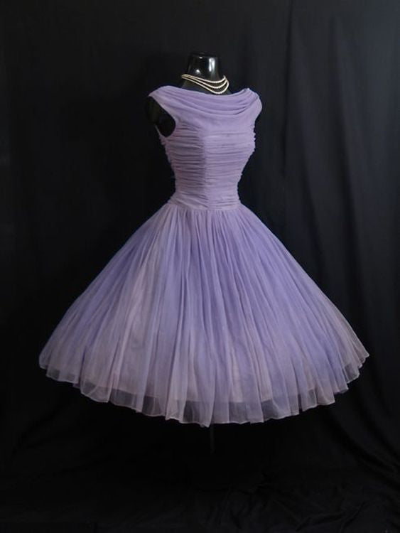 Vintage 1950s Tulle Dress Short Lilac Homecoming Dress C1024