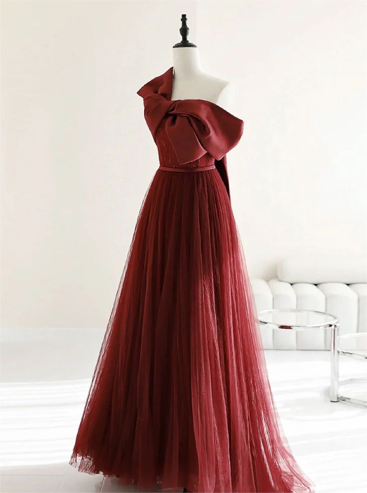 Elegant A Line Burgundy Long Prom Dresses C1149