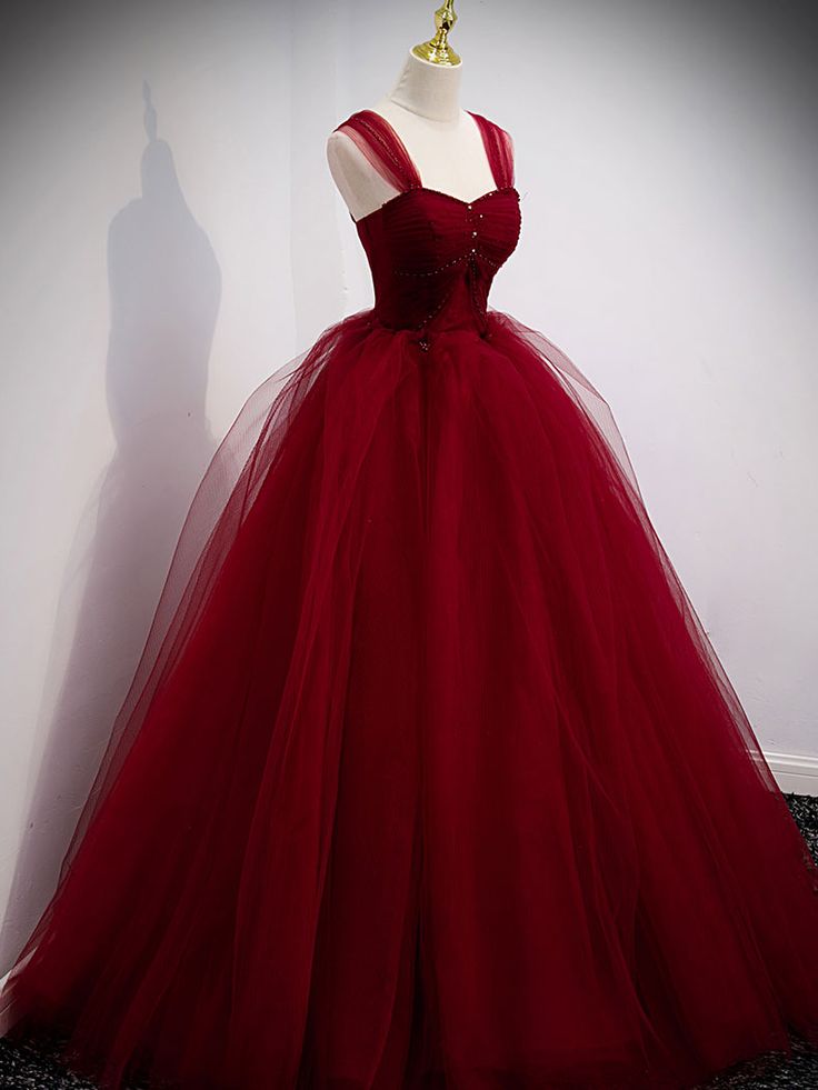 Puffy Ball Gown Burgundy Long Red Prom Dress For Formal Prom Dresses C1162