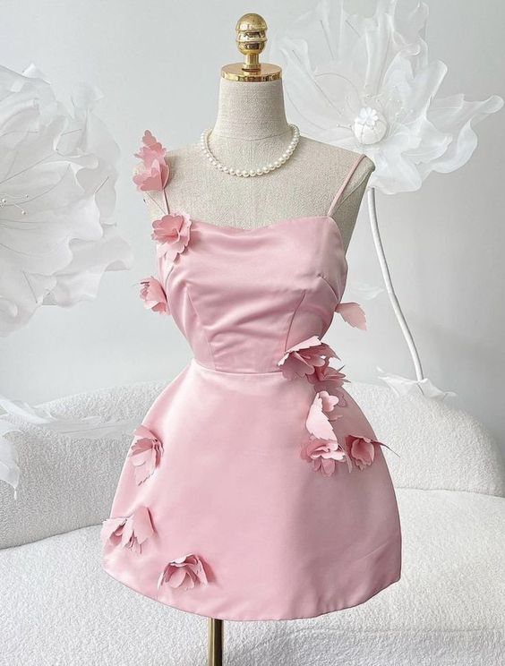 Robe de soirée en Satin rose, jolie ligne A, bretelles Spaghetti, robe de soirée, C1174