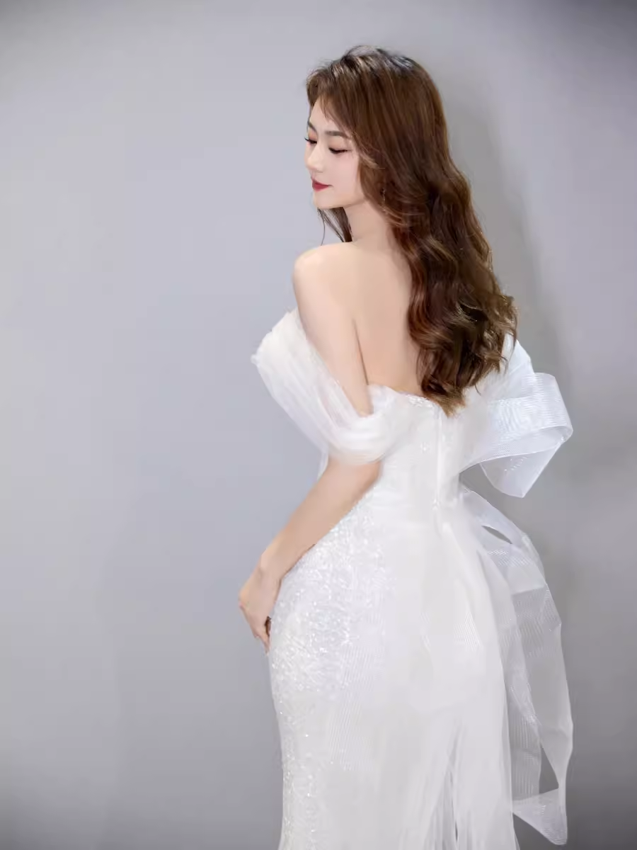Fairytale Mermaid Off The Shoulder Short Sleeves Sequin Wedding Dresses C1234