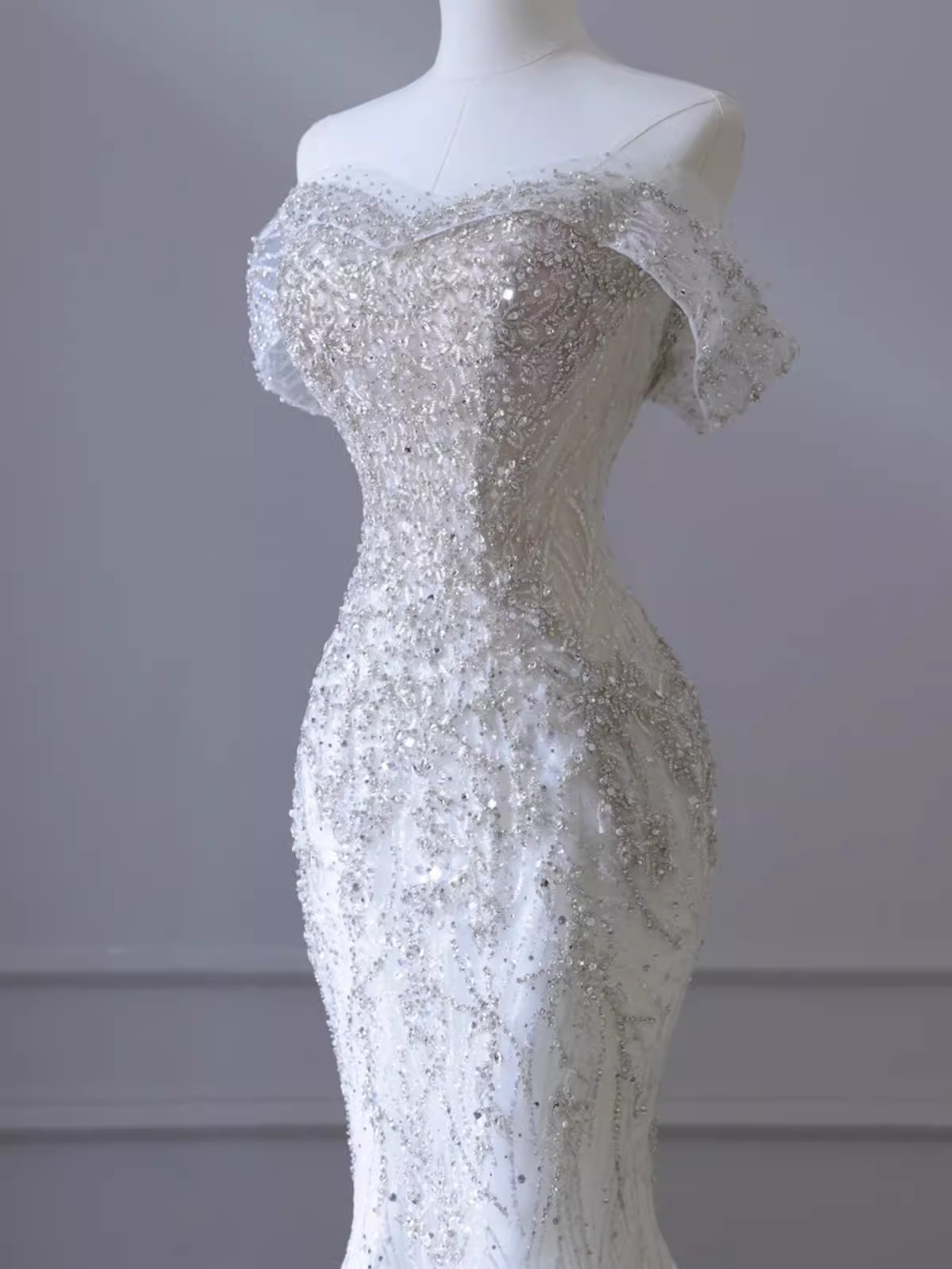 Fairytale Mermaid Off The Shoulder Short Sleeves Sequin Wedding Dresses C1235