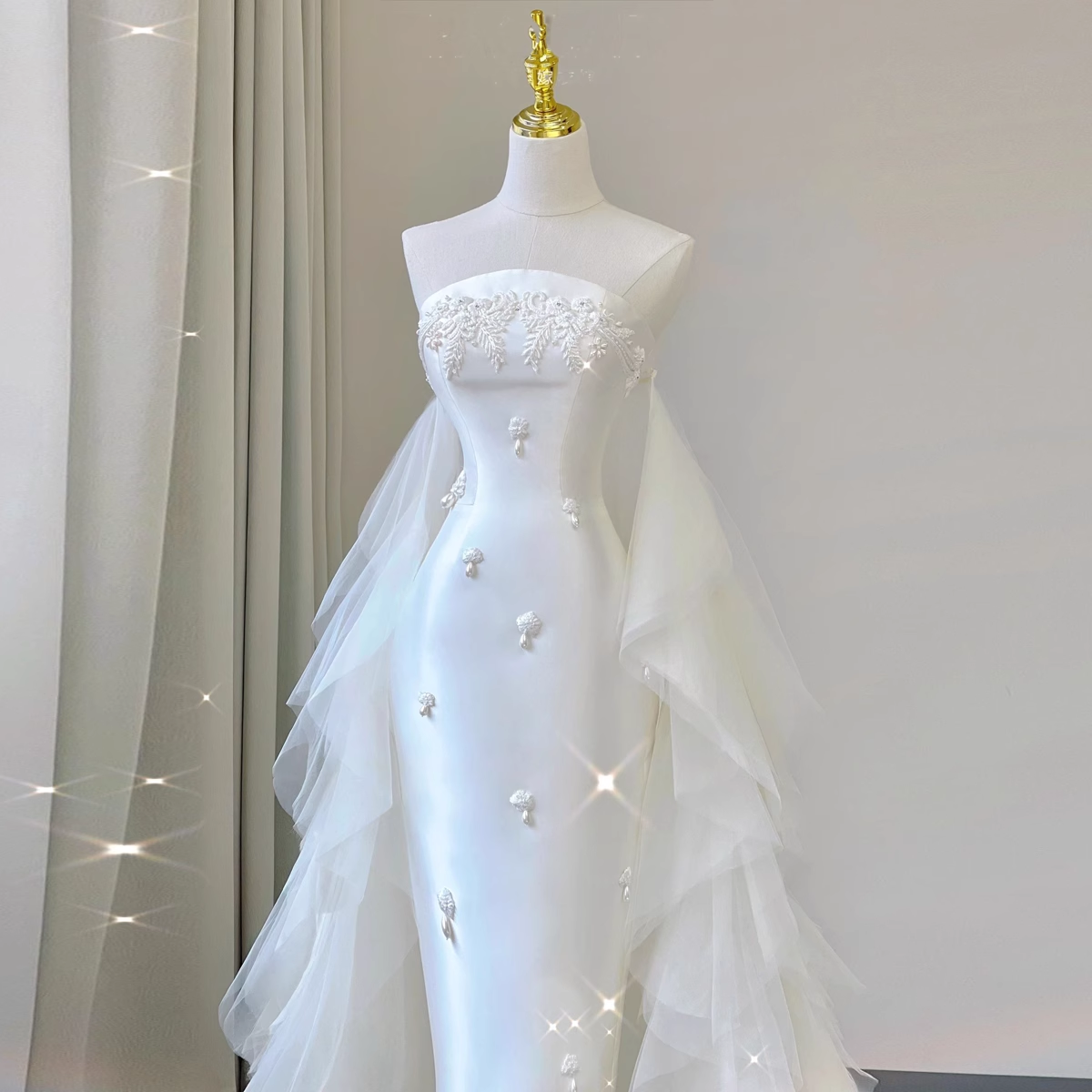 Fairytale Mermaid Strapless Satin White Wedding Dresses C1236