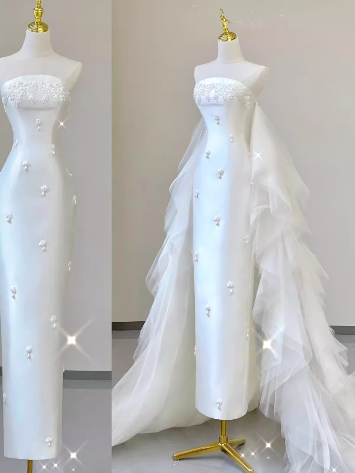 Fairytale Mermaid Strapless Satin White Wedding Dresses C1236