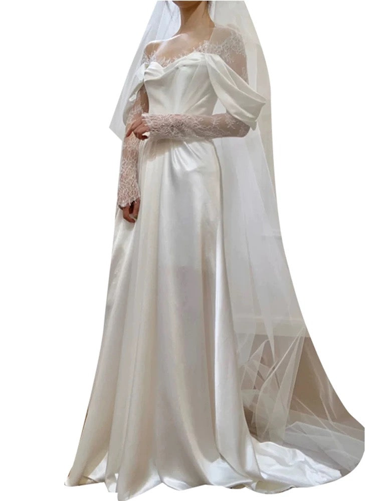 Fairytale Mermaid Long Sleeves Lace White Off The Shoulder Wedding Dress C1239
