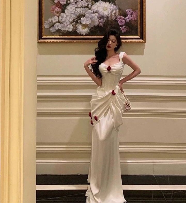 Bretelles sirène sexy robes de bal longues blanches C1242