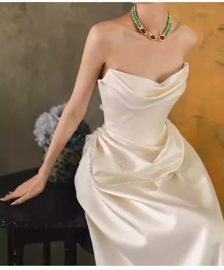 Simple A Line Off The Shoulder Satin Wedding Dresses C139