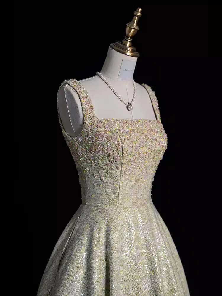 Robe de bal de conte de fées, bretelles, paillettes, perles, longue robe de soirée, robes de bal, C1451