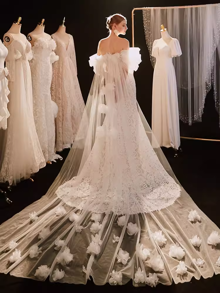 Vintage Mermaid Strapless Lace Wedding Dress With Short Sleeves C1456