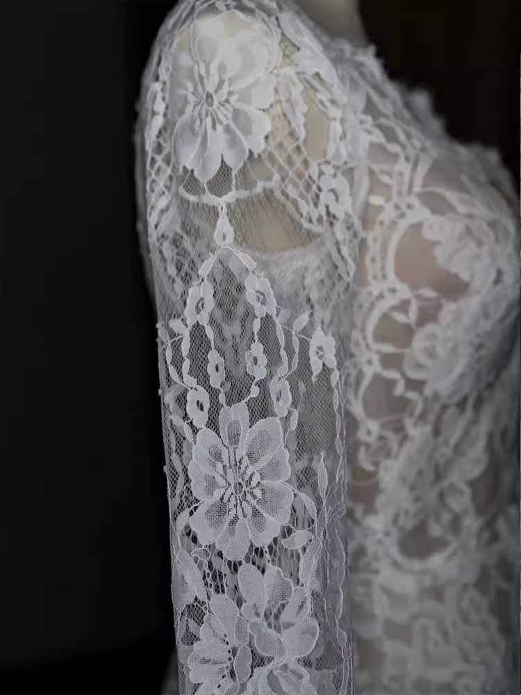 Chic A line V Neckline Lace White Wedding Dress With Long Sleeves C1469