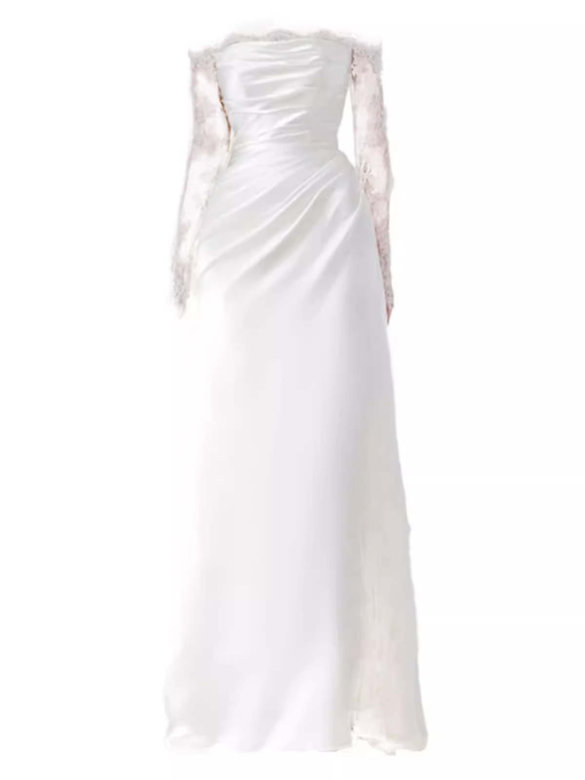 Robe de mariée blanche en satin à épaules dénudées et à manches longues C1472