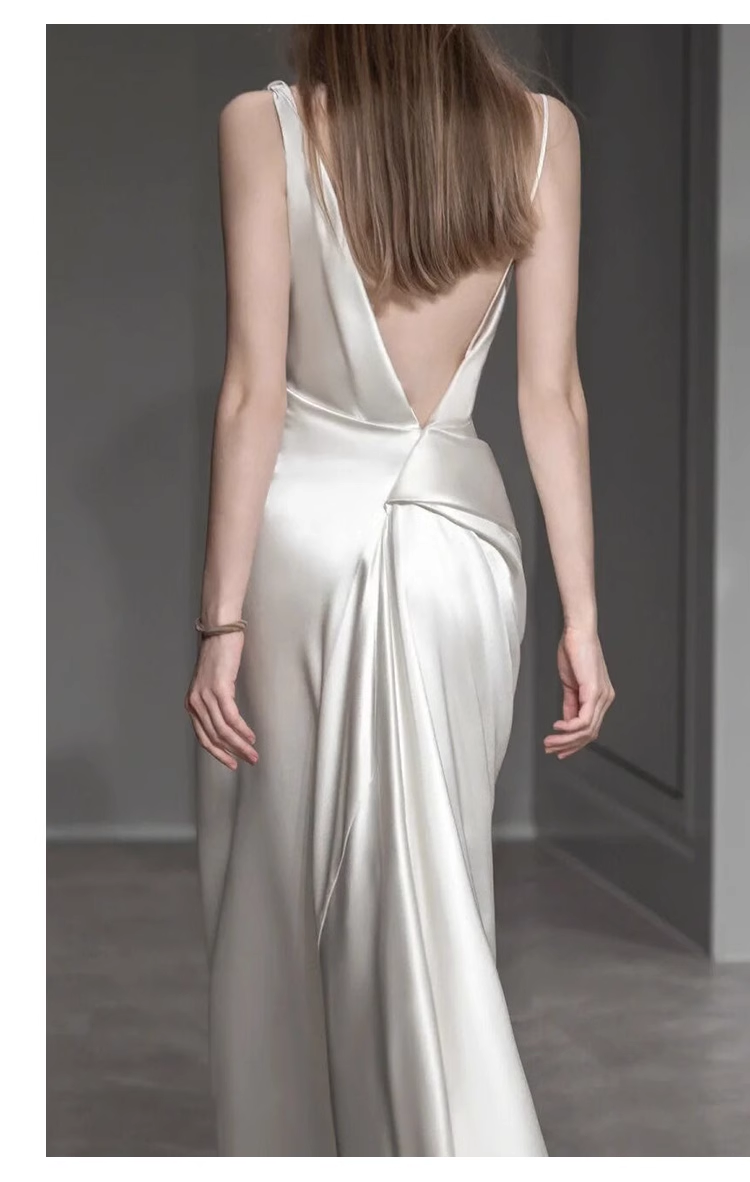 Vintage Sheath Irregular Neckline Satin White Wedding Dress C1597