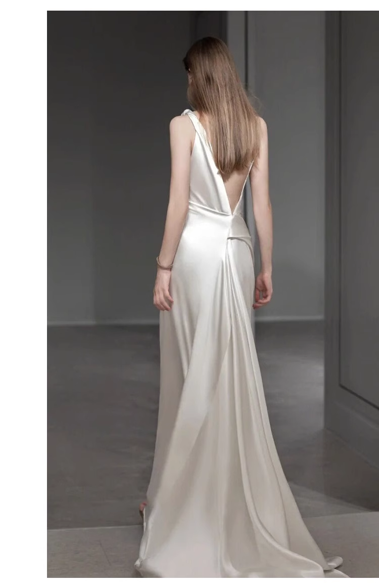 Vintage Sheath Irregular Neckline Satin White Wedding Dress C1597
