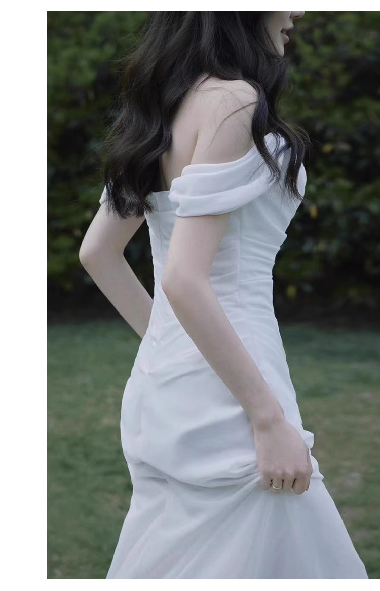 Sexy Mermaid Off The Shoulder White Long Wedding Dresses With Ribbon C1601