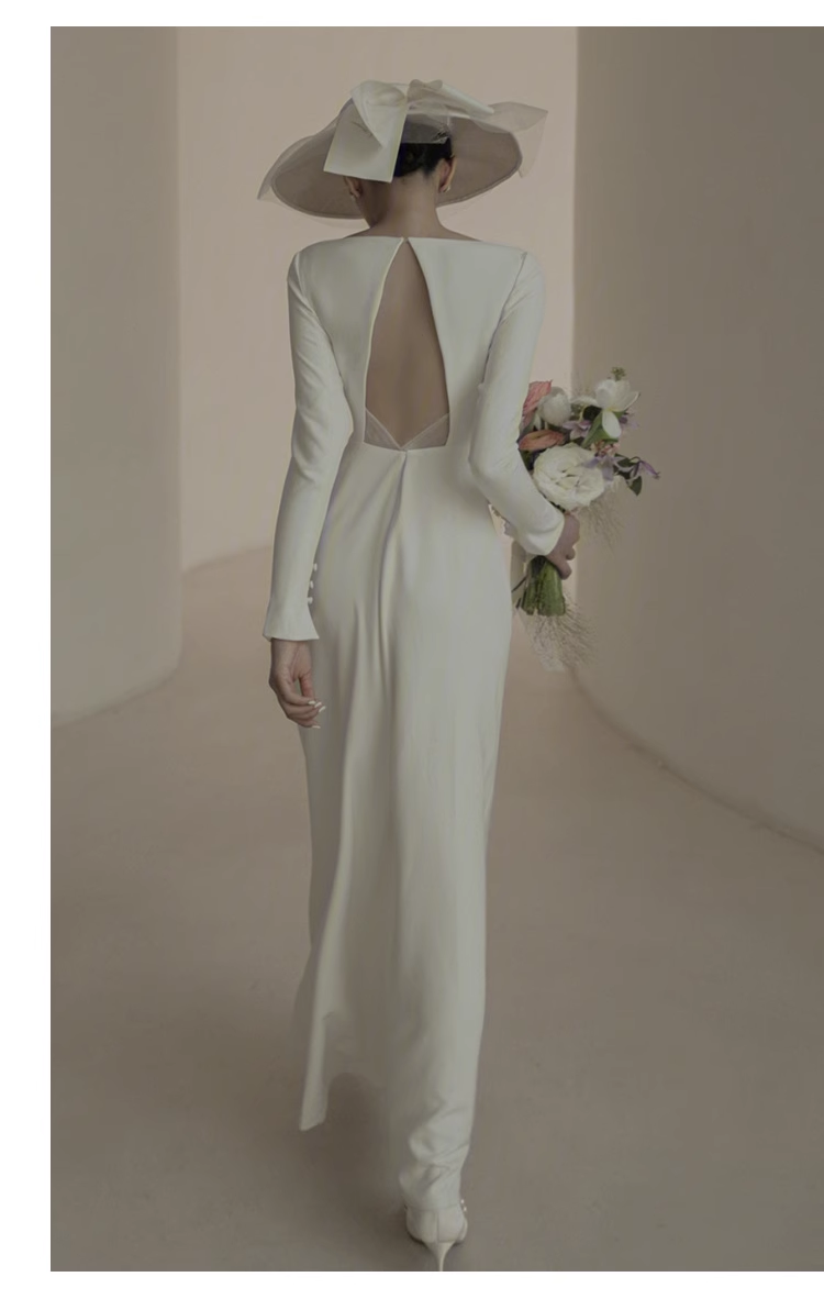 Sexy Mermaid Scoop White Backless Satin Long Wedding Dresses C1606