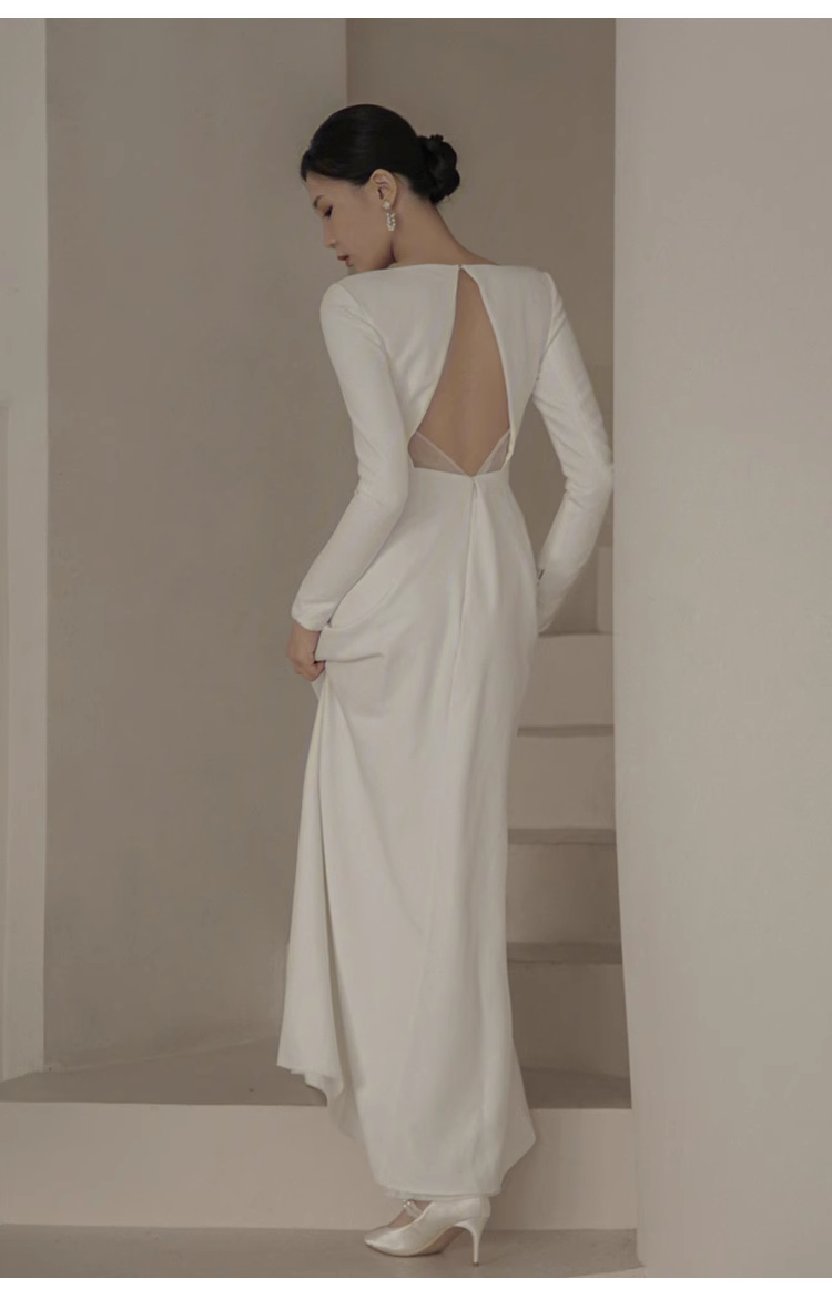 Sexy Mermaid Scoop White Backless Satin Long Wedding Dresses C1606