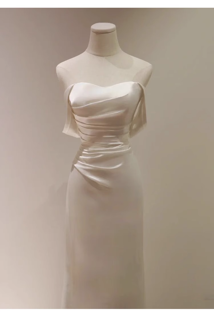Sexy Sheath Off The Shoulder Short Sleeves Satin Long Wedding Dresses C1609