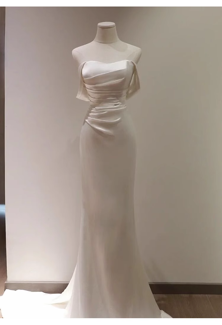 Sexy Sheath Off The Shoulder Short Sleeves Satin Long Wedding Dresses C1609