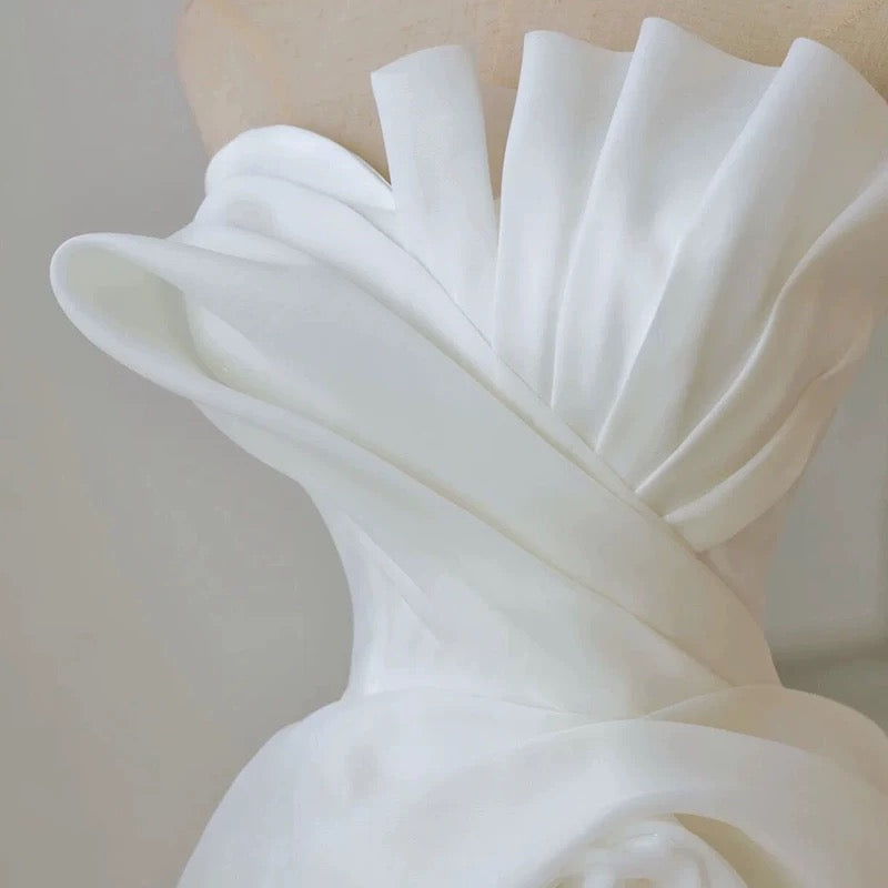 Timeless A line Strapless Chiffon Long Wedding Dresses With Ruffles C1628