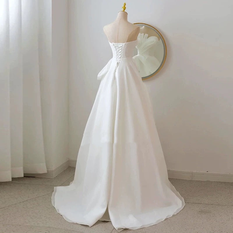 Timeless A line Strapless Chiffon Long Wedding Dresses With Ruffles C1628