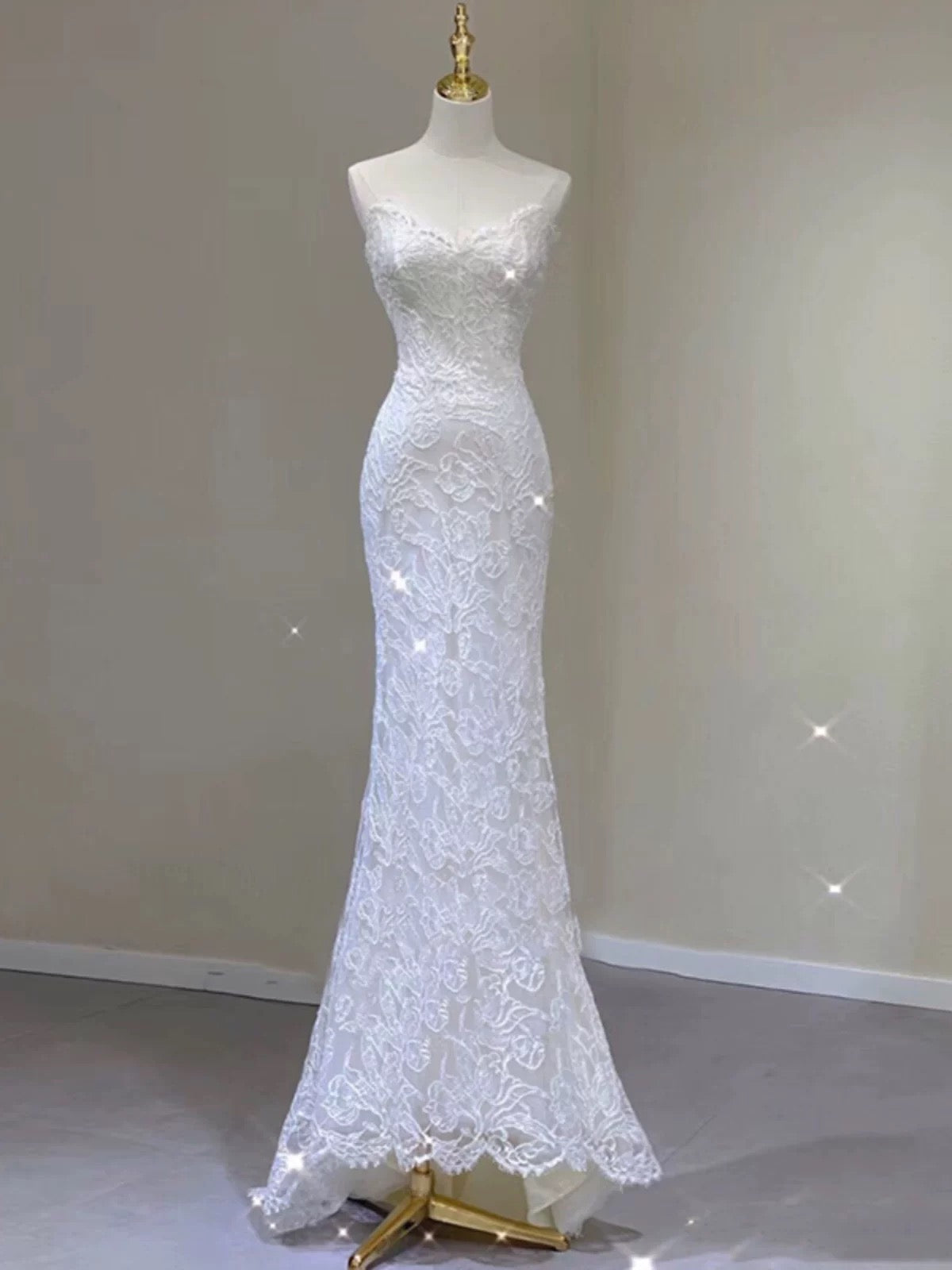 Timeless Mermaid Sweetheart Lace Long Wedding Dresses With Bowknot C1631