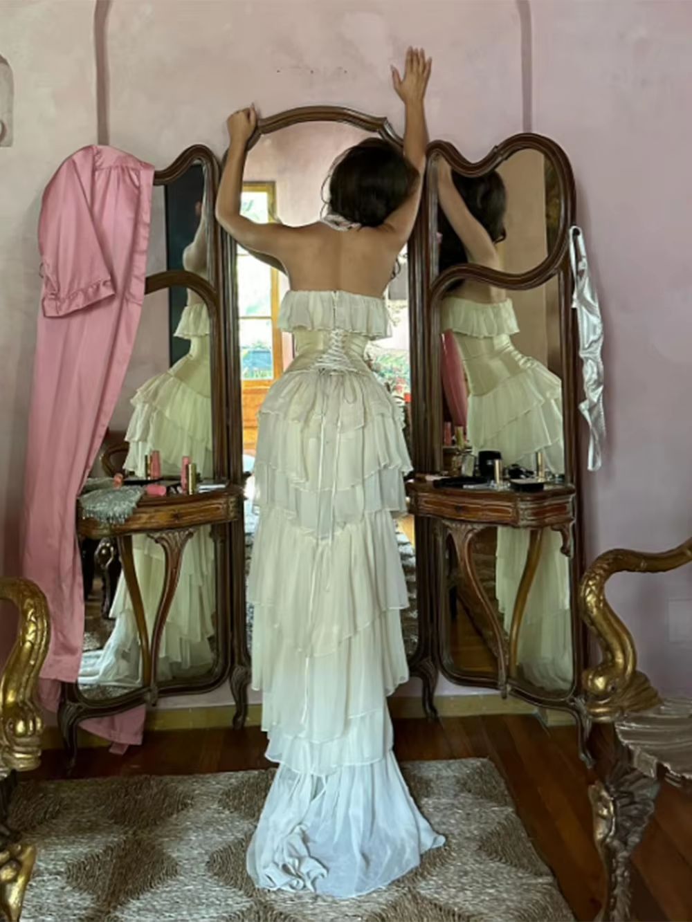 Sexy Sheath Strapless Chiffon Long White Prom Dresses C1639