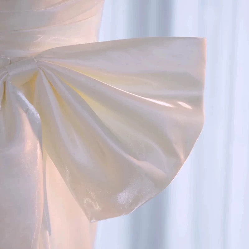 Simple High Low Sweetheart Long Satin White Wedding Dresses With Ruffles C1667