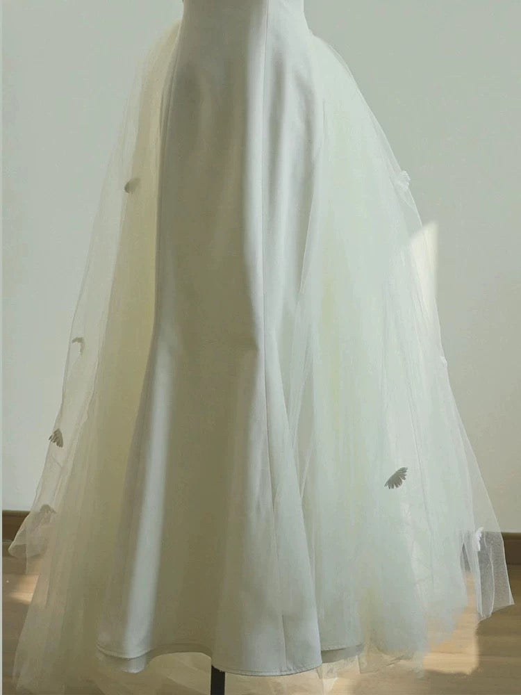 Unique Mermaid Square Neckline Lace White Wedding Dresses With Lace C1670