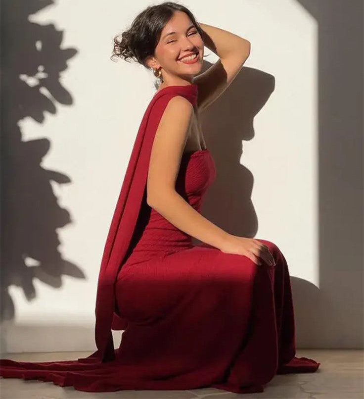 Modest Mermaid Strapless Red Long Prom Dress Evening Dresses With Ribbon C1707