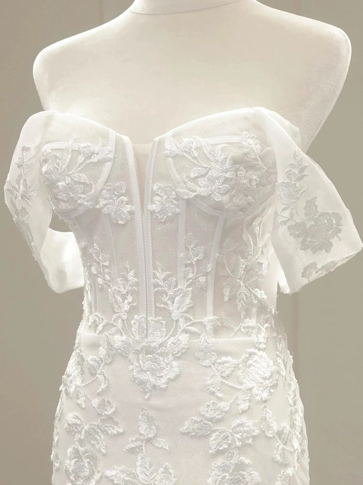 Sexy Mermaid Off The Shoulder Lace Long Sleeves White Wedding Dresses C1786