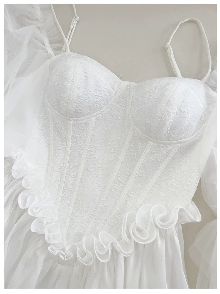 Robe de soirée blanche simple à bretelles spaghetti hautes et basses pour 18e anniversaire C1873