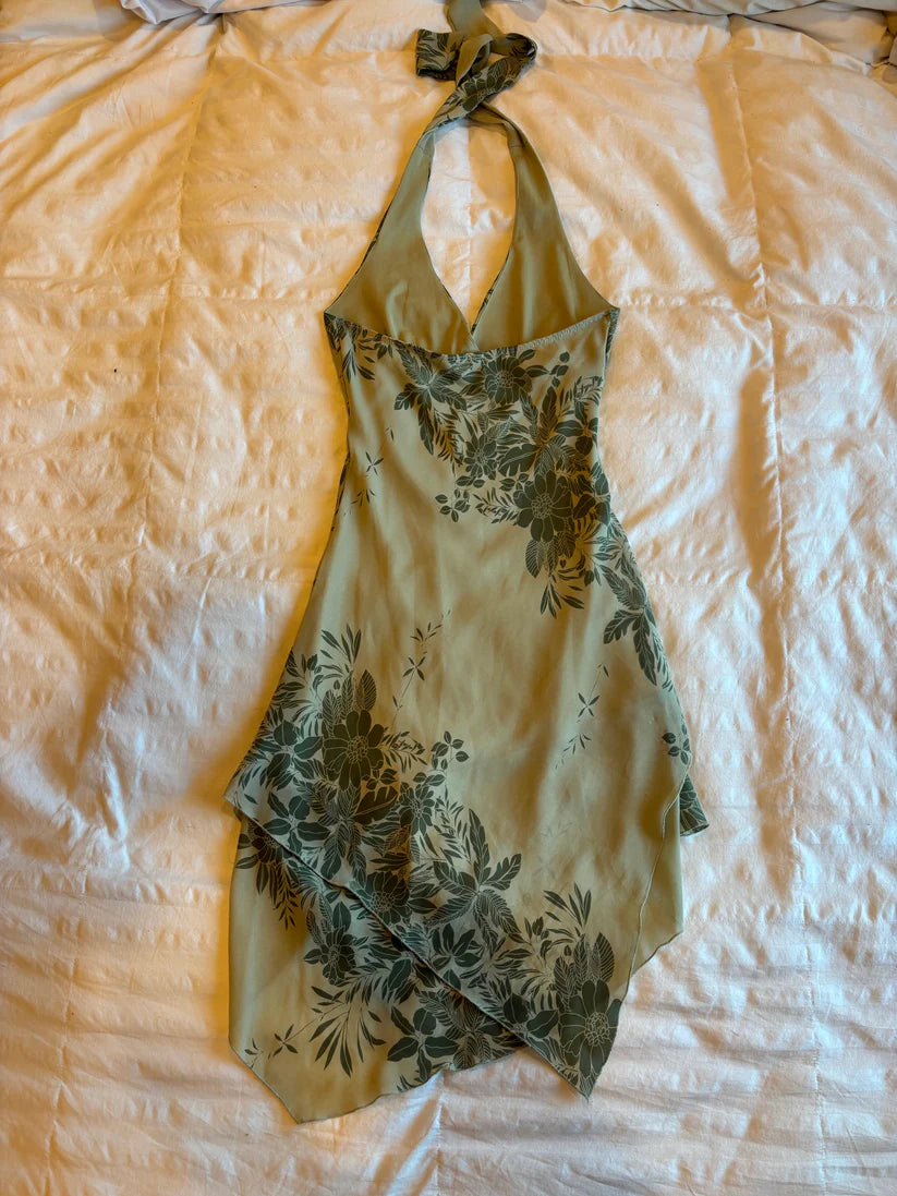 Cute A line Halter Green Short Chiffon Homecoming Dresses Cocktail Dress C1901