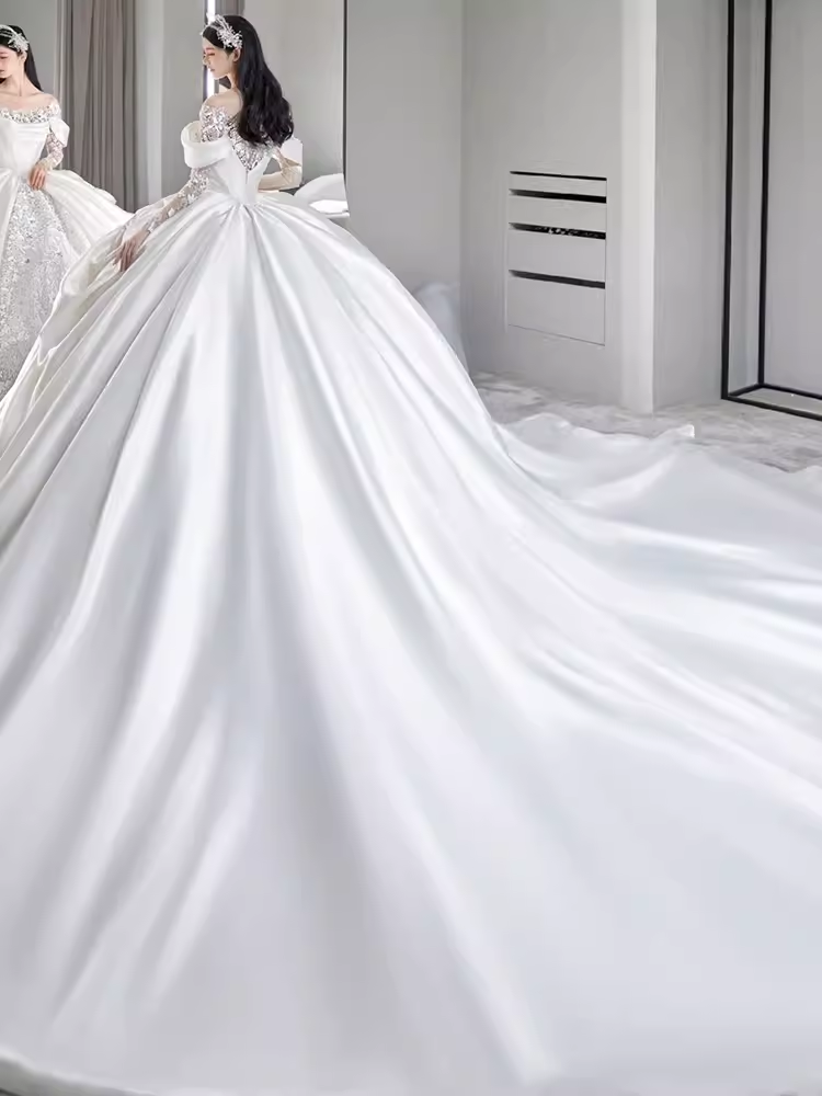 Robe de bal unique, épaules dénudées, robes de mariée longues en dentelle, C193