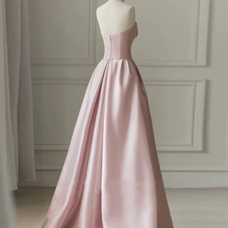Modest A line Strapless Long Light Pink Prom Dresses Evening Party Dress C1953