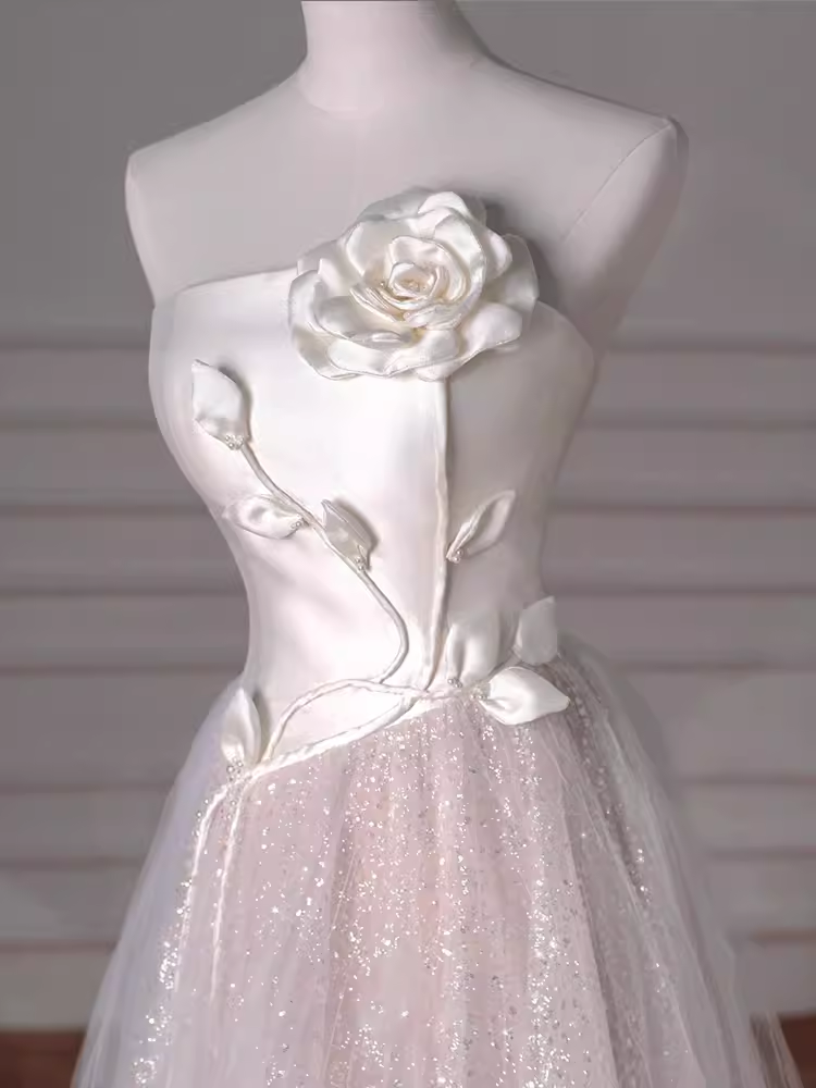 Robe de mariée longue en Tulle, ligne A, romantique, sans bretelles, C212